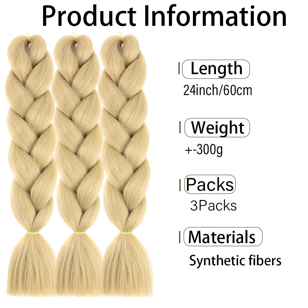 3 Packs 24 Inch Rainbow Braiding Hair Extensions – Ombre Synthetic Jumbo Braid Hair for Crochet Braids (Rose Red)