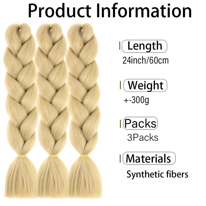 3 Packs 24 Inch Rainbow Braiding Hair Extensions – Ombre Synthetic Jumbo Braid Hair for Crochet Braids (Rose Red)