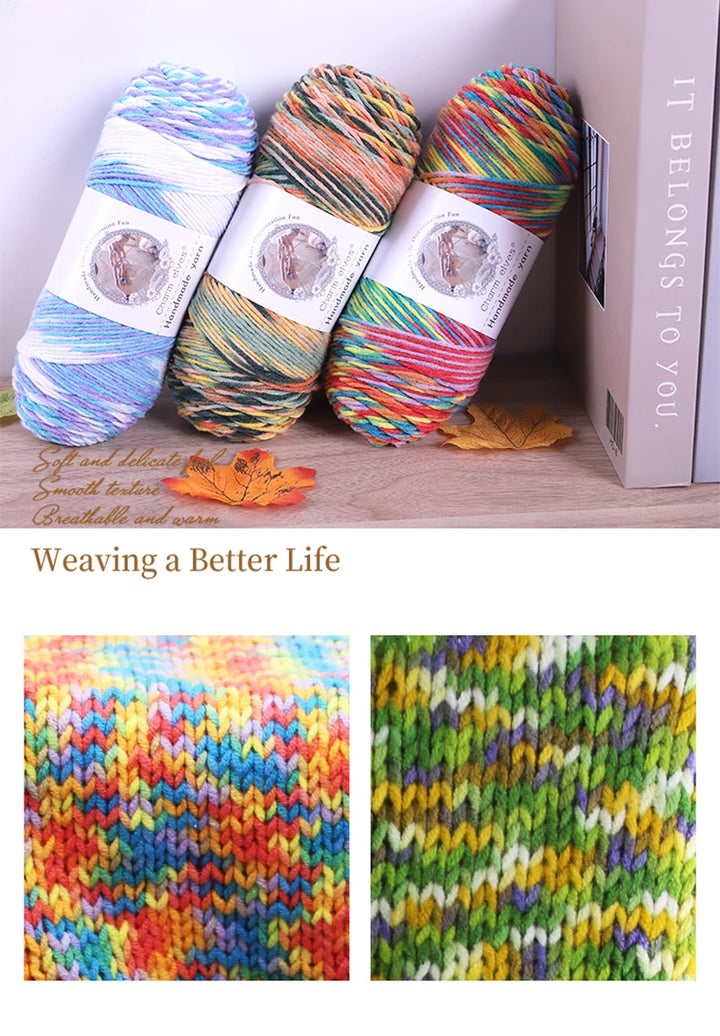 360g Rainbow Gradient Section-Dyed Yarn – Medium-Thick Hand Knitting Yarn for Sweaters, Hats & Scarves (3pcs Pack)