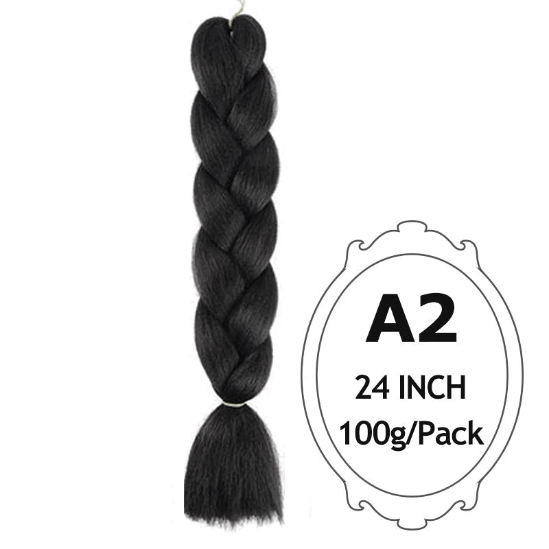 Black braided hair extension with and product details on a white background.
