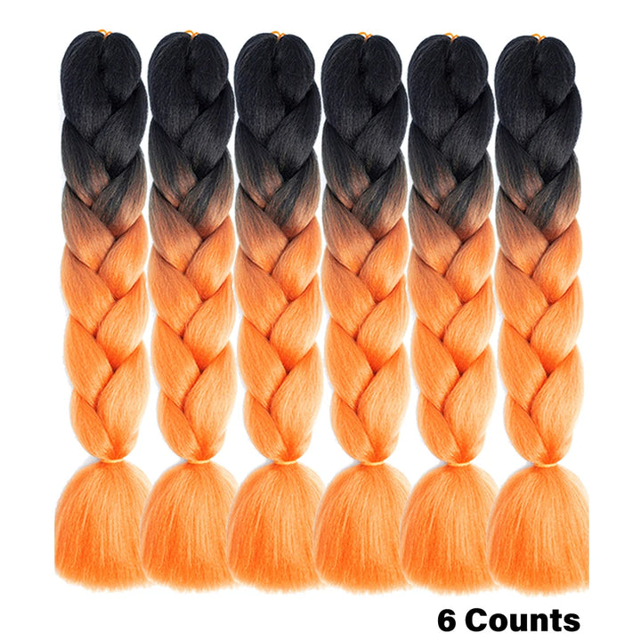Ombre Crochet Braiding Hair – 6 Packs Synthetic Colorful Extensions for Women & Girls | High-Temperature Fiber