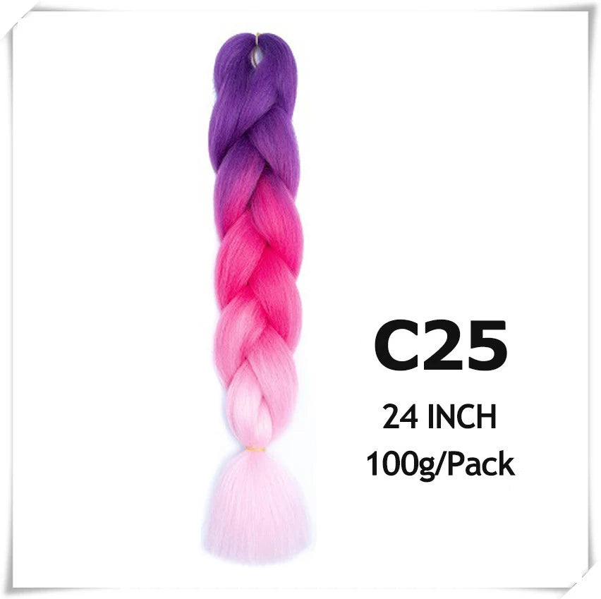 Pre-Stretched Jumbo Braiding Hair – 24 Inch Ombre Purple Synthetic Crochet Extensions for Women