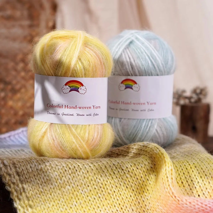 150g Mohair Gradient Spray Yarn (3 Skeins) – Lightweight Rainbow Knitting Yarn for Sweaters, Hats, Scarves & Shawls