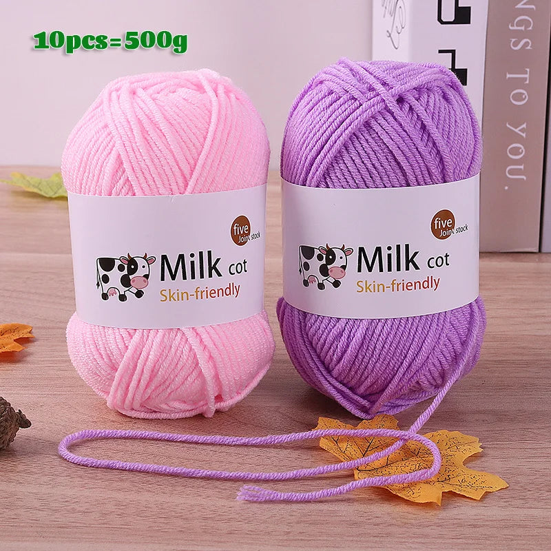150g 5-Strand Milk Cotton Yarn – Soft Medium Thick Knitting & Crochet Yarn for Dolls, Sweaters, Hats & Scarves