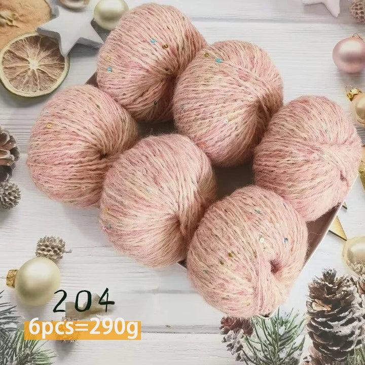 300g Colorful Sequined Alpaca Yarn – Soft Knitting Yarn for Sweaters, Scarves & Hats (6 Pieces/Pack)