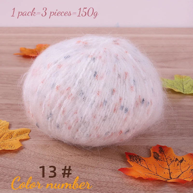 150g Colorful Dot Alpaca Mohair Yarn (3 Pieces) – Gradient Rainbow Knitting Yarn for Sweaters, Shawls, Hats & Scarves