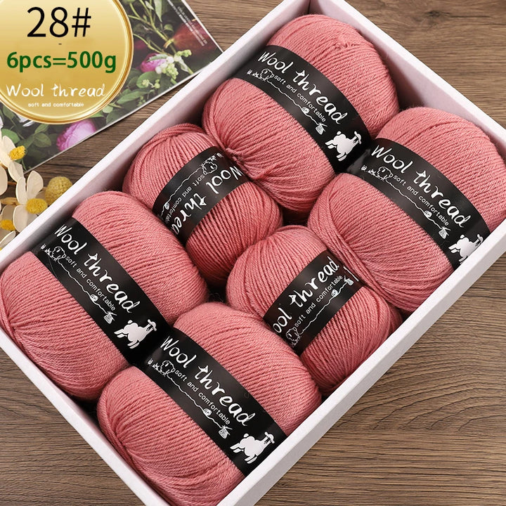 500g Multi-Color Medium-Fine Wool Yarn (6 Pack) – Hand-Knitting Yarn for Sweaters, Scarves & Hats