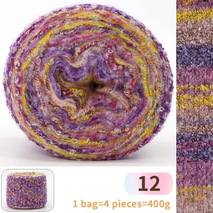 400g Rainbow Oil Painting Gradient Wool Yarn (4 Balls) – Long Color Gradient Yarn for Sweaters, Hats & Scarves