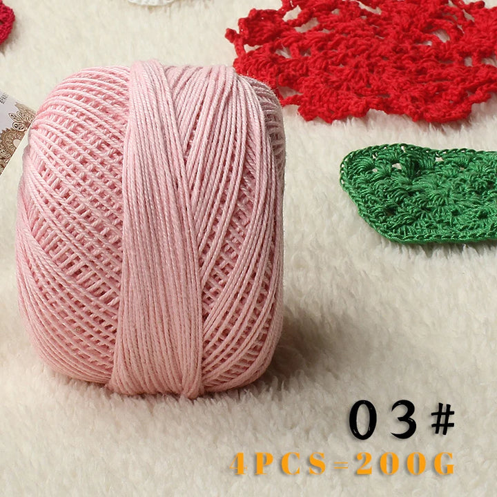 No. 3 Pearl Lace Cotton Thread (4 Pack / 200g) – Fine Hand-Knitting & Crochet Yarn for Shawls, Hats & Summer Outwear
