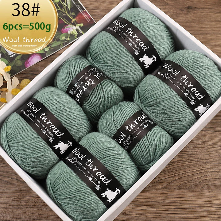 500g Multi-Color Medium-Fine Wool Yarn (6 Pack) – Hand-Knitting Yarn for Sweaters, Scarves & Hats