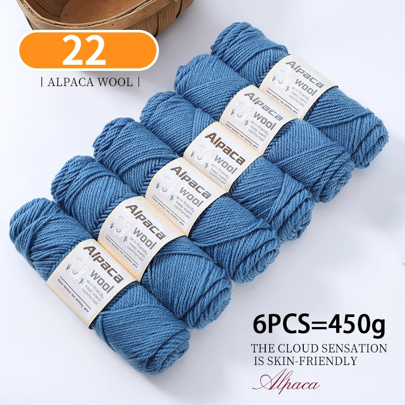 450g Alpaca Wool Yarn Set (6 Pieces) – Thick Knitting Yarn for Sweaters, Shawls, Hats & Winter Crafts
