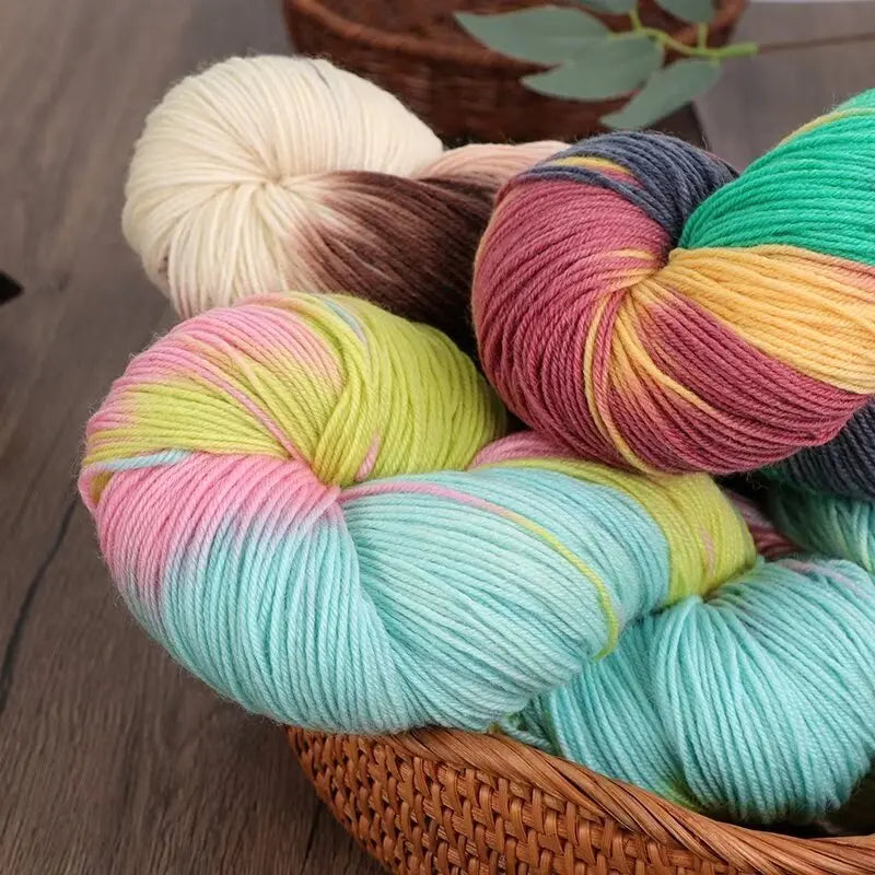 Segment-Dyed Rainbow Wool Yarn – Colorful Knitting Yarn for Sweaters, Scarves, Hats & Gloves