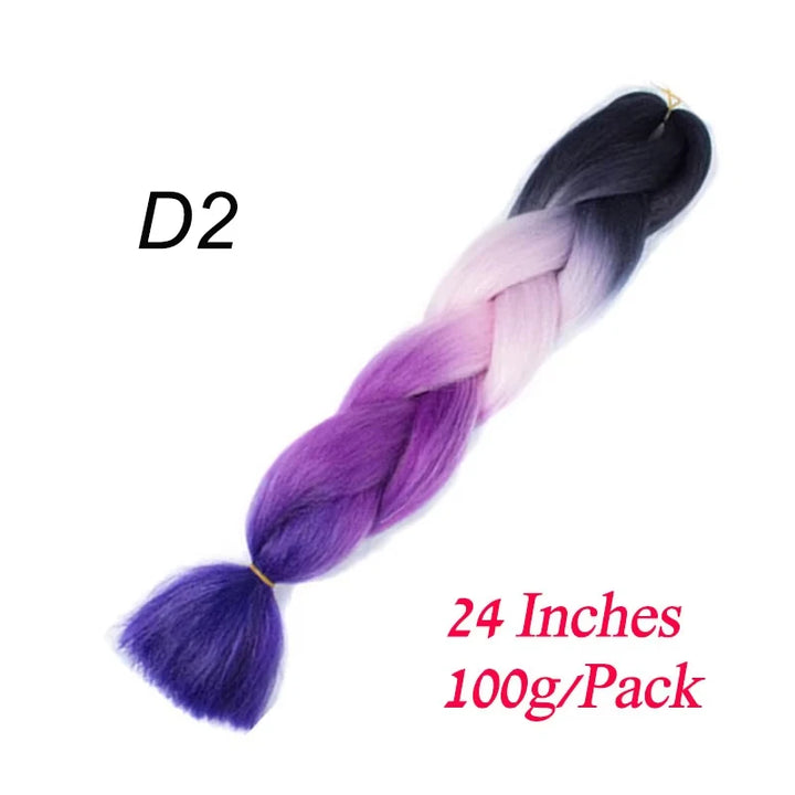 24 Inch Synthetic Ombre Jumbo Braiding Hair – DIY Braid Extensions for Women (Purple/Pink/Yellow/Red)