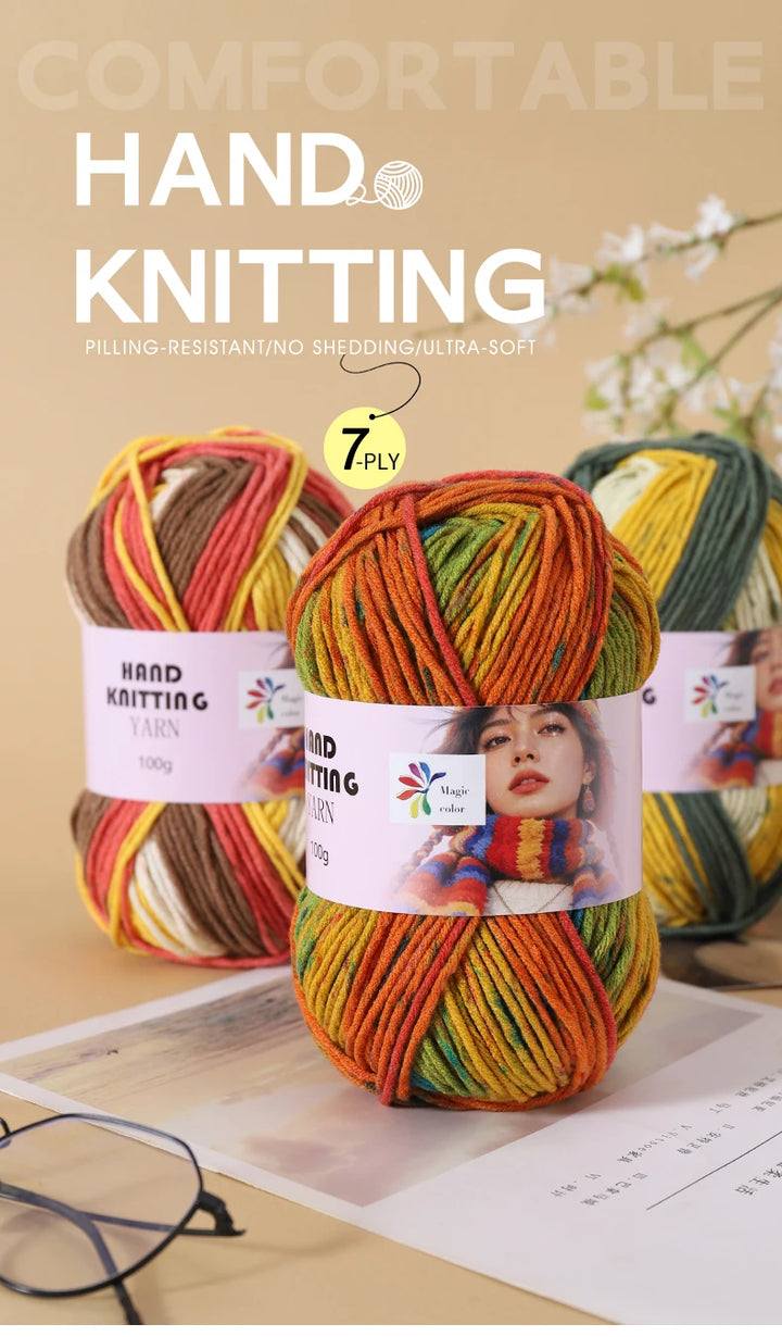 High-Quality 7-Strand Gradient Yarn – Medium-Thick Multi-Colored Yarn for Sweaters, Hats, Scarves & DIY Crafts