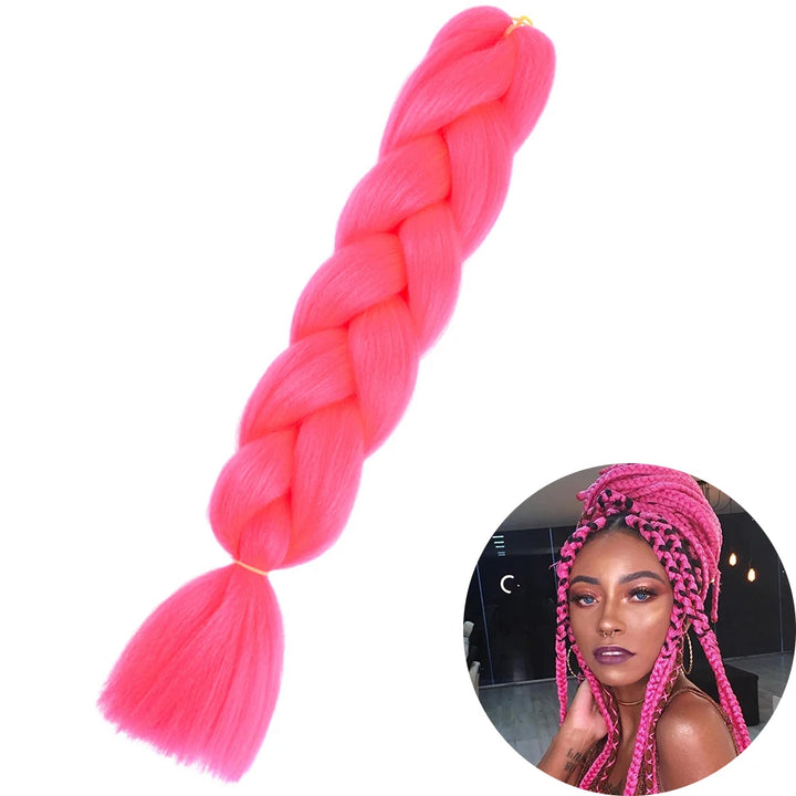 🌈 Synthetic Braiding Hair 24 Inch – Jumbo Ombre Braid Extensions (Purple, Pink, Yellow, Red)
