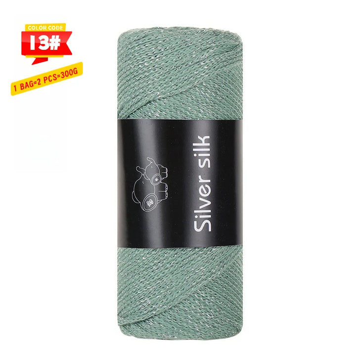 300g Shiny Silver Silk Hollow Yarn – Polyester Crochet Yarn for Bags, Hats, Shoes & DIY Crafts