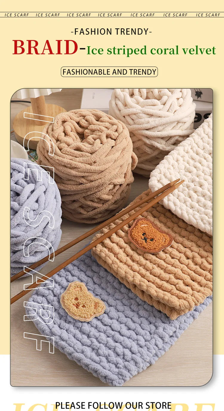 3pcs Ice-Striped Soft Thick Yarn – Handcrafted Yarn for Scarves, Hats, Slippers & DIY Projects