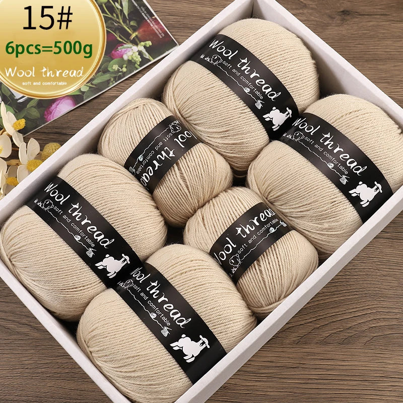500g Multi-Color Medium-Fine Wool Yarn (6 Pack) – Hand-Knitting Yarn for Sweaters, Scarves & Hats