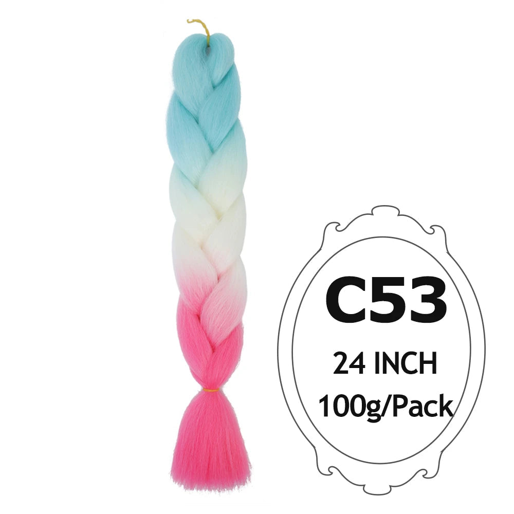 Ombre Braiding Hair 24 Inch – Colorful Jumbo Synthetic Braiding Hair Extensions for Women (Purple, Pink, White, Red, Blue)