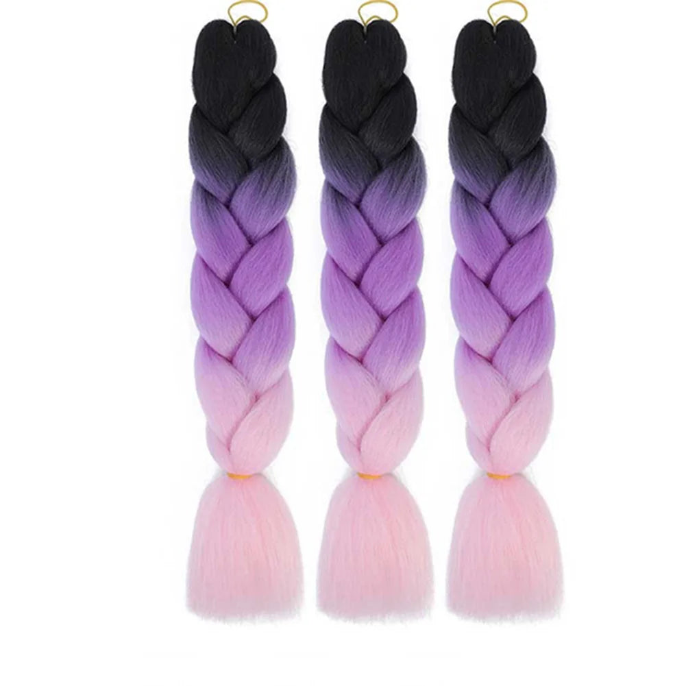 3 Packs 24 Inch Rainbow Braiding Hair Extensions – Ombre Synthetic Jumbo Braid Hair for Crochet Braids (Rose Red)