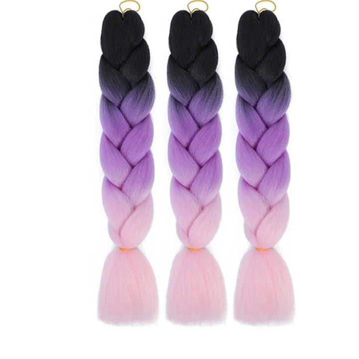 3 Packs 24 Inch Rainbow Braiding Hair Extensions – Ombre Synthetic Jumbo Braid Hair for Crochet Braids (Rose Red)