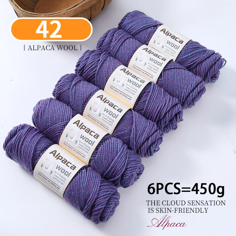 450g Alpaca Wool Yarn Set (6 Pieces) – Thick Knitting Yarn for Sweaters, Shawls, Hats & Winter Crafts