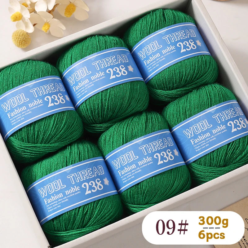 300g 238 Pure Wool Yarn (6 Pack) – High-Quality Knitting Yarn for Sweaters, Vests & Hats