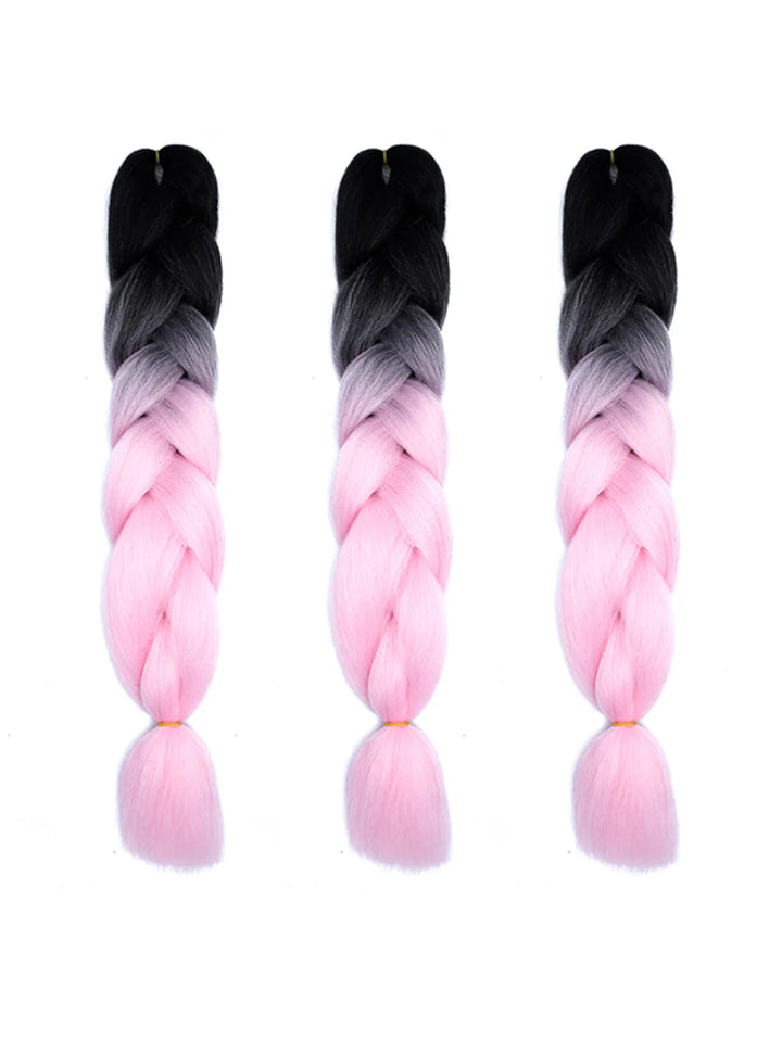 3 Packs 24 Inch Rainbow Braiding Hair Extensions – Ombre Synthetic Jumbo Braid Hair for Crochet Braids (Rose Red)