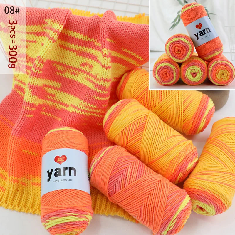 300g Rainbow Gradient Acrylic Yarn Set (3 Pieces) – Medium-Thick Knitting Yarn for Sweaters, Scarves, Hats & DIY Crafts