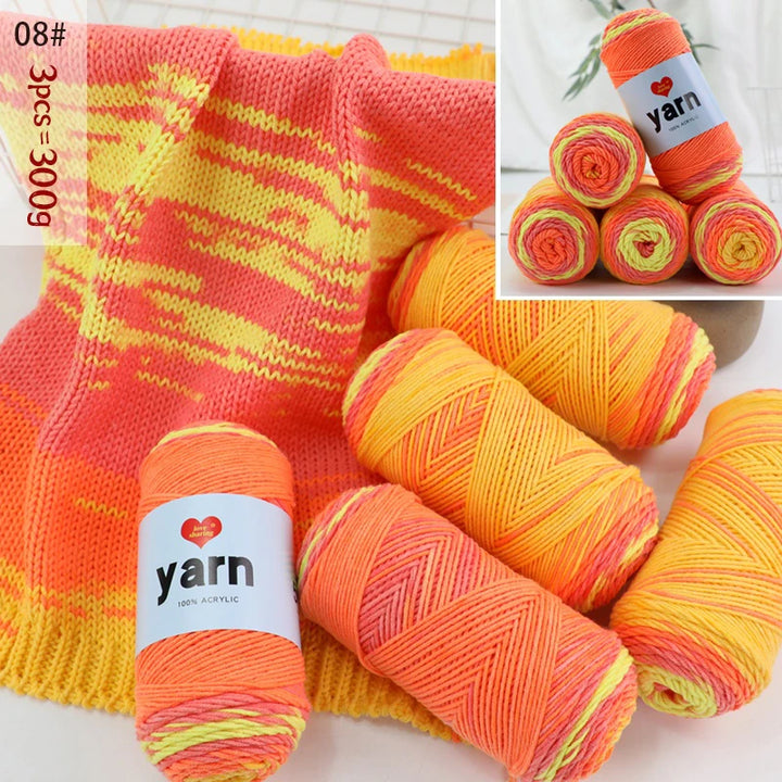 300g Rainbow Gradient Acrylic Yarn Set (3 Pieces) – Medium-Thick Knitting Yarn for Sweaters, Scarves, Hats & DIY Crafts