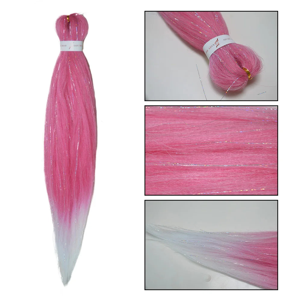 Colored Ombre Braiding Hair – Yaki Straight Jumbo Braids with Tinsel, Festival & Rave Hair Extensions for Girls (Crazy Hair Day)
