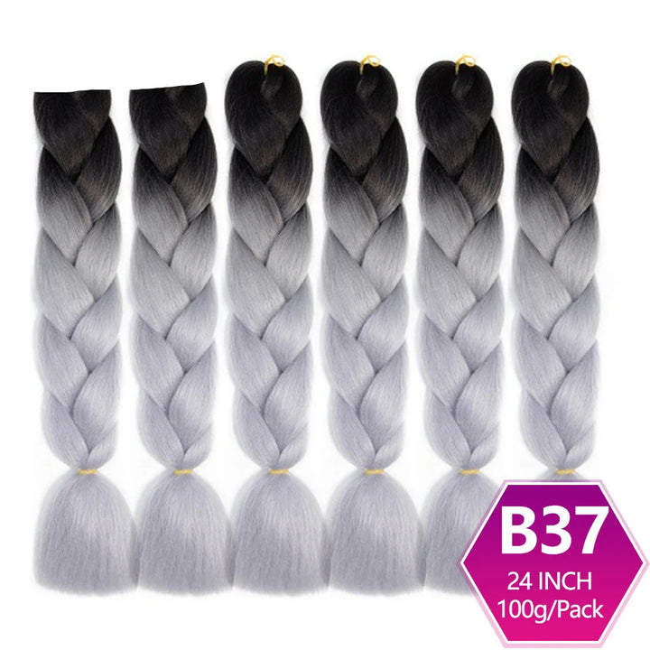 Set of braided hair extensions with black to gray ombre color gradient, 