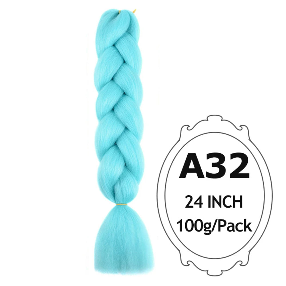 24" Pink Jumbo Braiding Hair – Yaki Texture Synthetic Bulk Extensions (Purple/Red/Green Options)