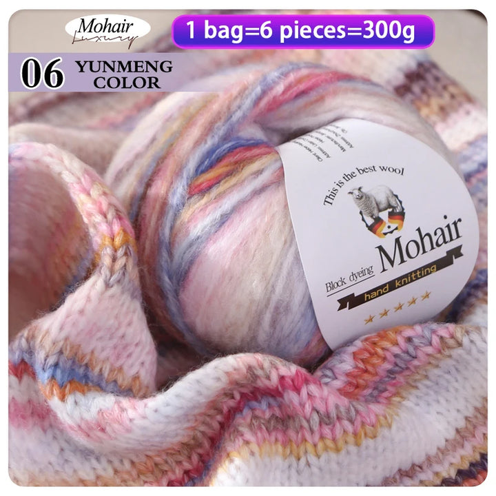 Gradient Zebra Pattern Yarn Balls (6 Pack / 300g) – Colorful Knitting Yarn for Sweaters, Shawls, Scarves & DIY Crafts