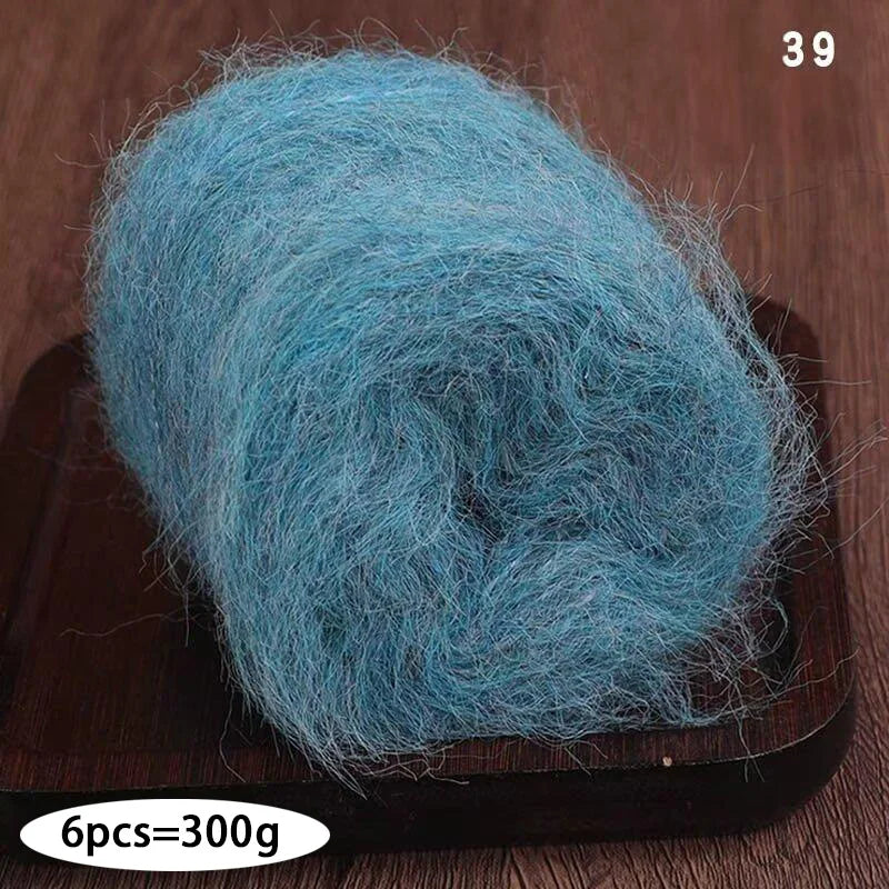 300g Long Wool & Mohair Yarn – Soft Fluffy Knitting Yarn for Sweaters, Shawls & Fashion Wear (6 Pieces/Bag)