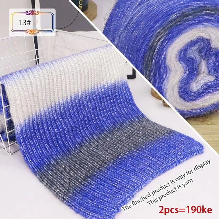 190g Rainbow Gradient Mohair Yarn – Long Section Dyed Spray Yarn for Sweaters, Shawls & Scarves (2 Pieces/Pack)