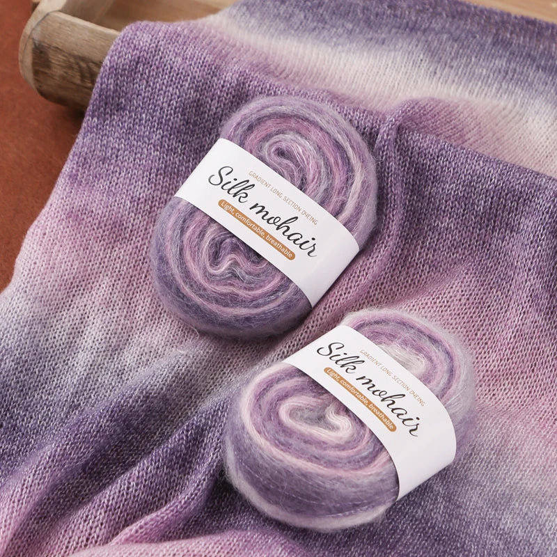 300g Rainbow Gradient Silk Mohair Yarn – Section Dyed Knitting Yarn (6 Pieces/Bag)