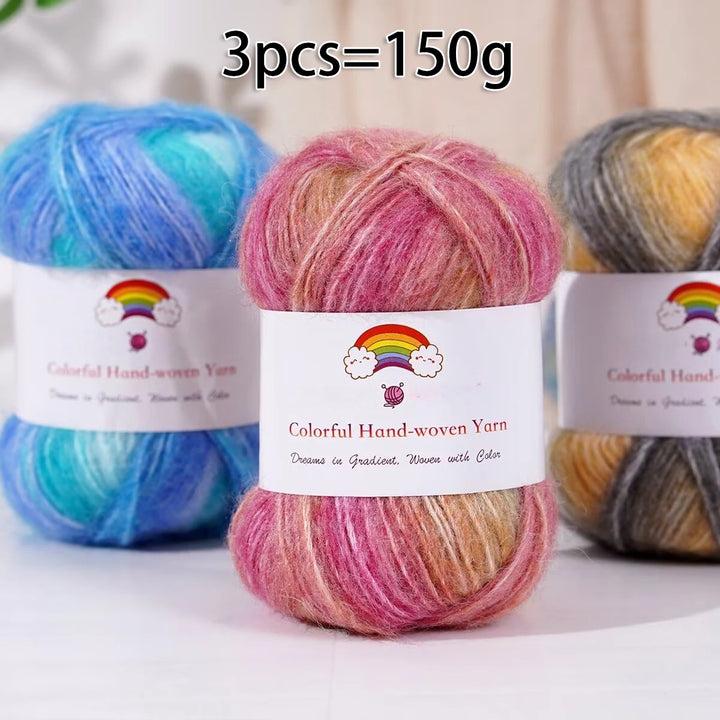 150g Mohair Gradient Spray Yarn (3 Skeins) – Lightweight Rainbow Knitting Yarn for Sweaters, Hats, Scarves & Shawls