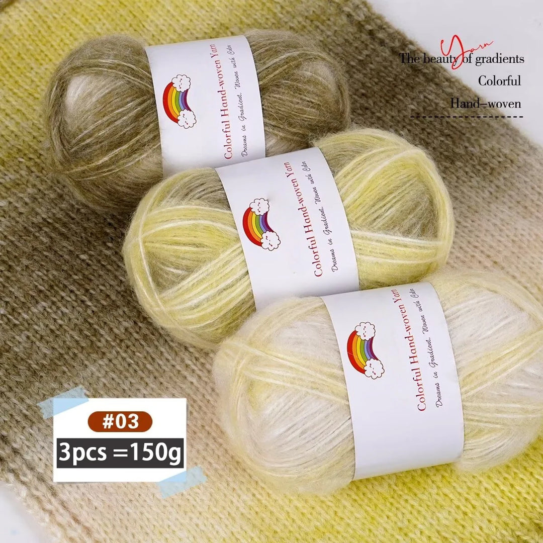 150g Mohair Gradient Spray Yarn (3 Skeins) – Lightweight Rainbow Knitting Yarn for Sweaters, Hats, Scarves & Shawls