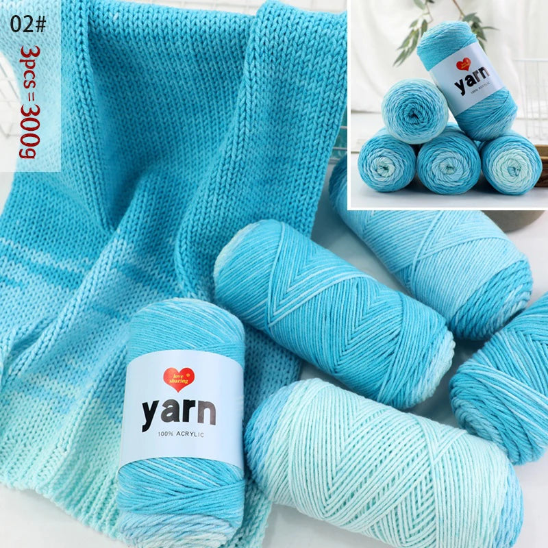 300g Rainbow Gradient Acrylic Yarn Set (3 Pieces) – Medium-Thick Knitting Yarn for Sweaters, Scarves, Hats & DIY Crafts