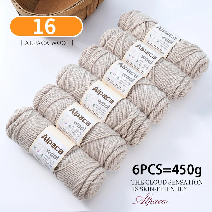450g Alpaca Wool Yarn Set (6 Pieces) – Thick Knitting Yarn for Sweaters, Shawls, Hats & Winter Crafts