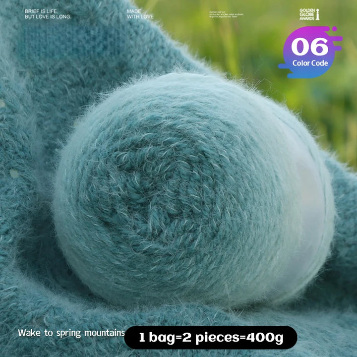 Qinglan Gradient Thick Yarn 400g – Long Section Dyed Rainbow Knitting Yarn for Sweaters & Shawls
