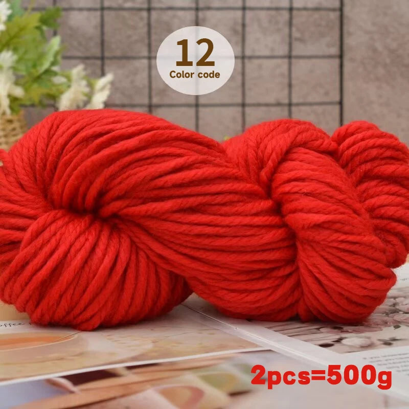 500g Extra Thick Polyester Yarn (2 Skeins) – Chunky Knitting Yarn for Sweaters, Hats, Cushions & DIY Crafts