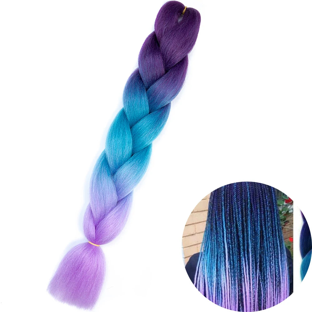 🌈 Synthetic Braiding Hair 24 Inch – Jumbo Ombre Braid Extensions (Purple, Pink, Yellow, Red)