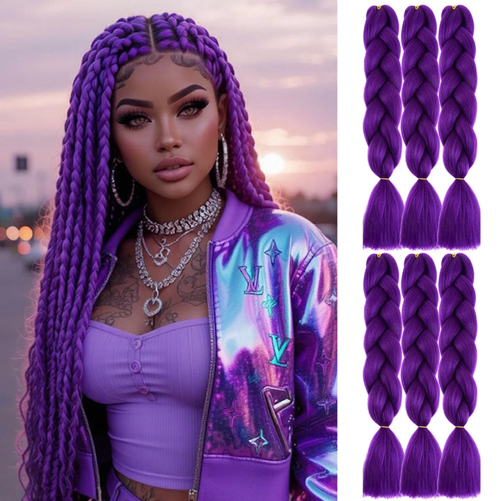Ombre Crochet Braiding Hair – 6 Packs Synthetic Colorful Extensions for Women & Girls | High-Temperature Fiber