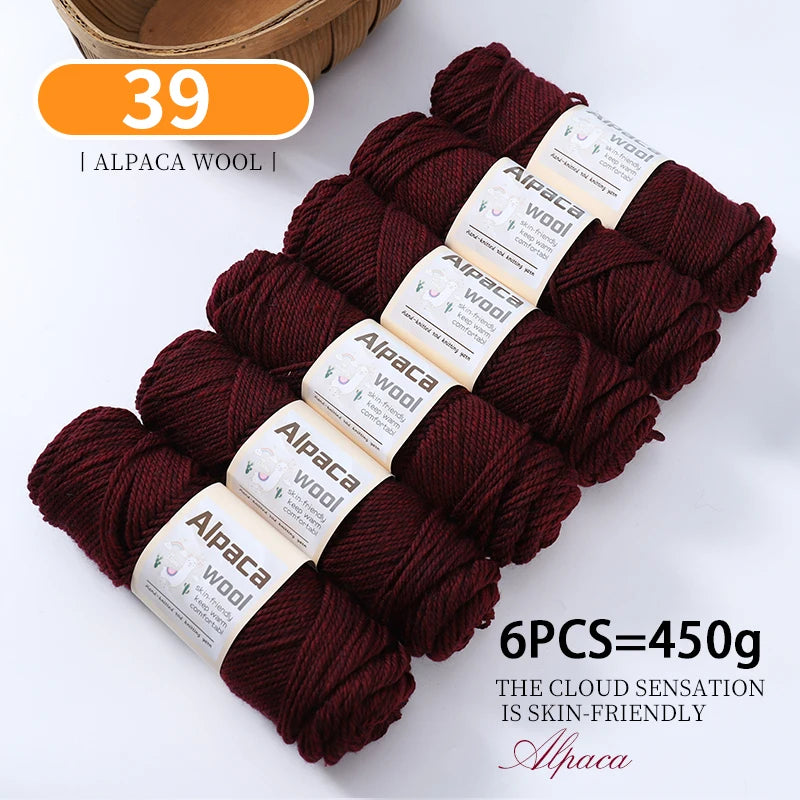 450g Alpaca Wool Yarn Set (6 Pieces) – Thick Knitting Yarn for Sweaters, Shawls, Hats & Winter Crafts
