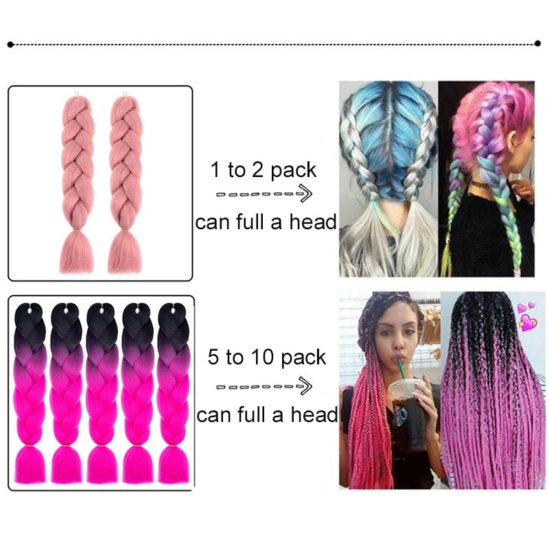 Synthetic 24-Inch Jumbo Braids Hair Extension – Afro Ombre Yaki Straight Crochet Hair