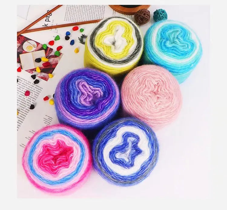 190g Rainbow Gradient Mohair Yarn – Long Section Dyed Spray Yarn for Sweaters, Shawls & Scarves (2 Pieces/Pack)