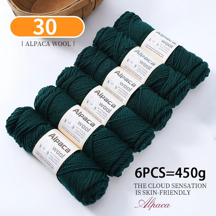 450g Alpaca Wool Yarn Set (6 Pieces) – Thick Knitting Yarn for Sweaters, Shawls, Hats & Winter Crafts