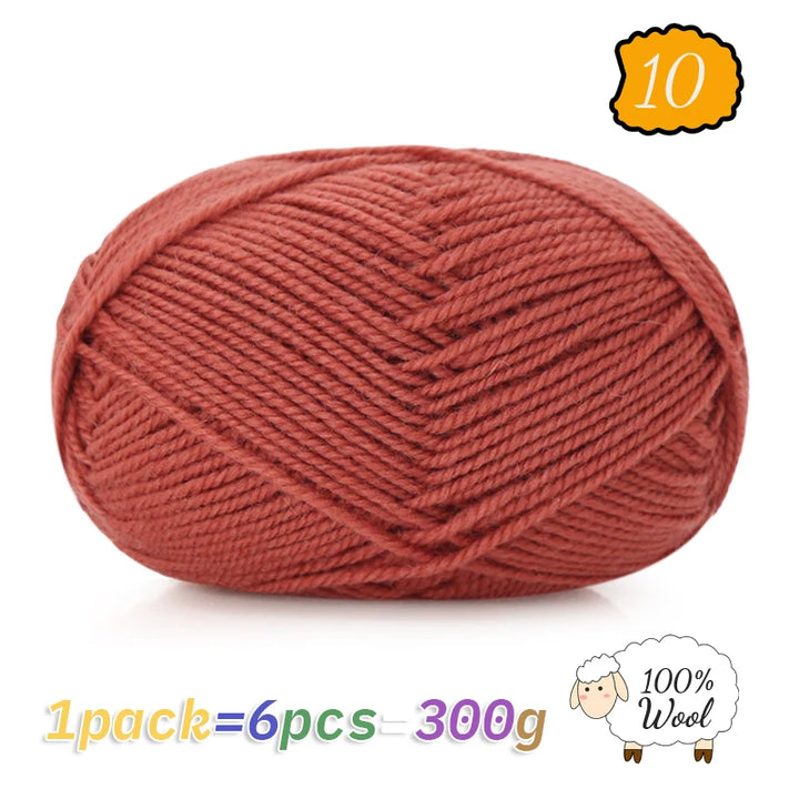 300g 100% Pure Wool Yarn (6 Pieces) – Soft Warm Knitting Yarn for Sweaters, Hats, Scarves & Winter DIY Projects